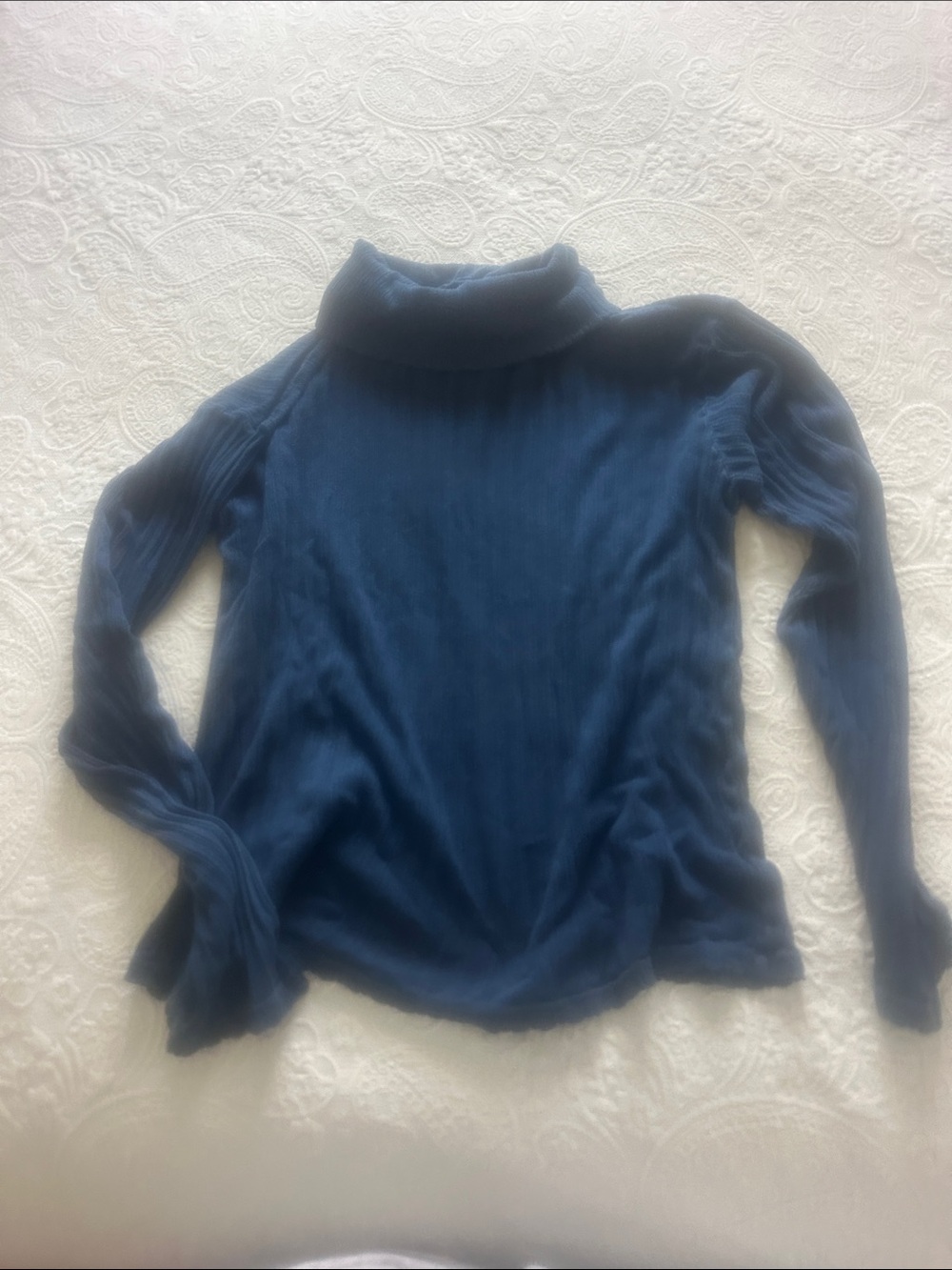 Rudy Jude indigo Blue Ribbed pointelle Turtleneck Top shirt